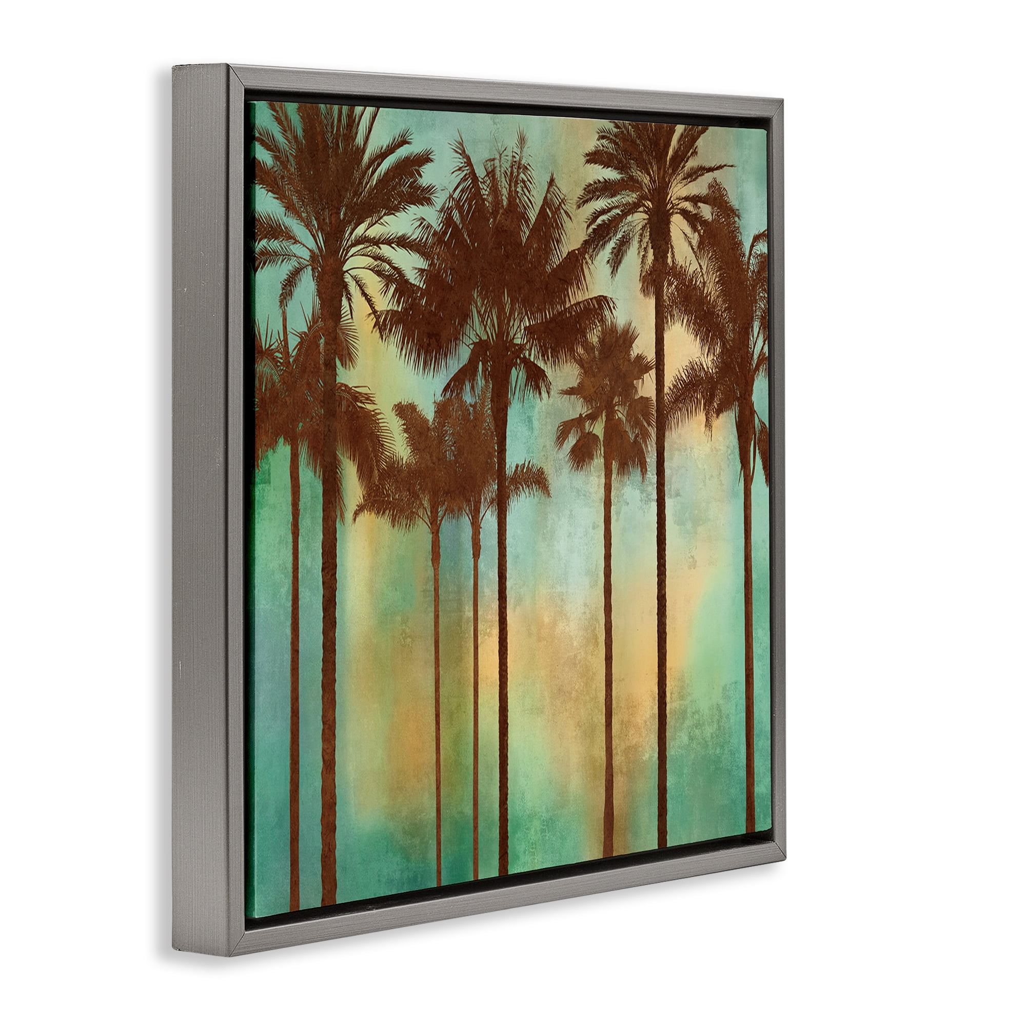 Stupell Industries Palm Trees over Gradient Landscape & Nature Painting Gray Floater Framed Canvas Art Print Wall Art, 18 x 18