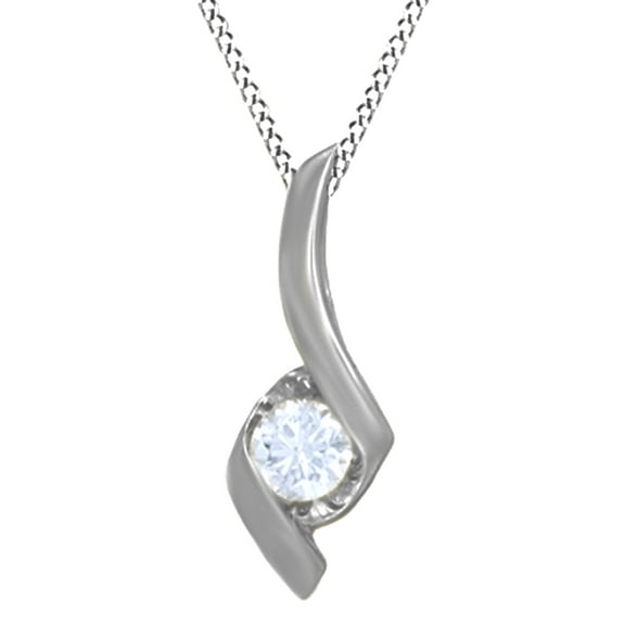 AFFY White Natural Diamond Solitaire Pendant Necklace in 14K Solid White Gold (3/8 Ct)