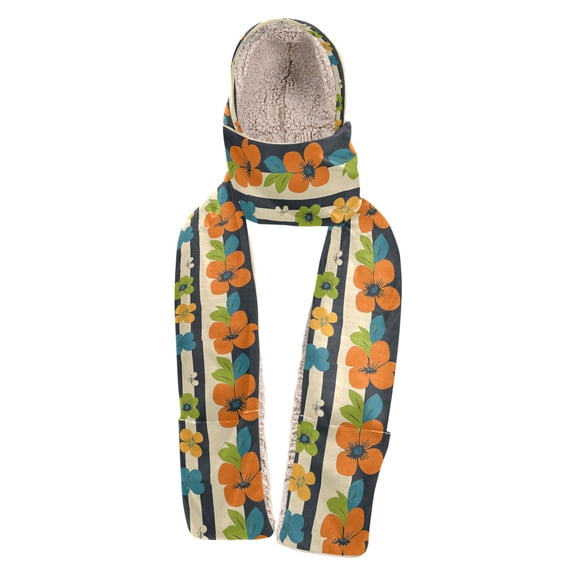 BZSMCE Warm Fleece Hood Scarf Wrap Colorful Floral Stripes Pattern
