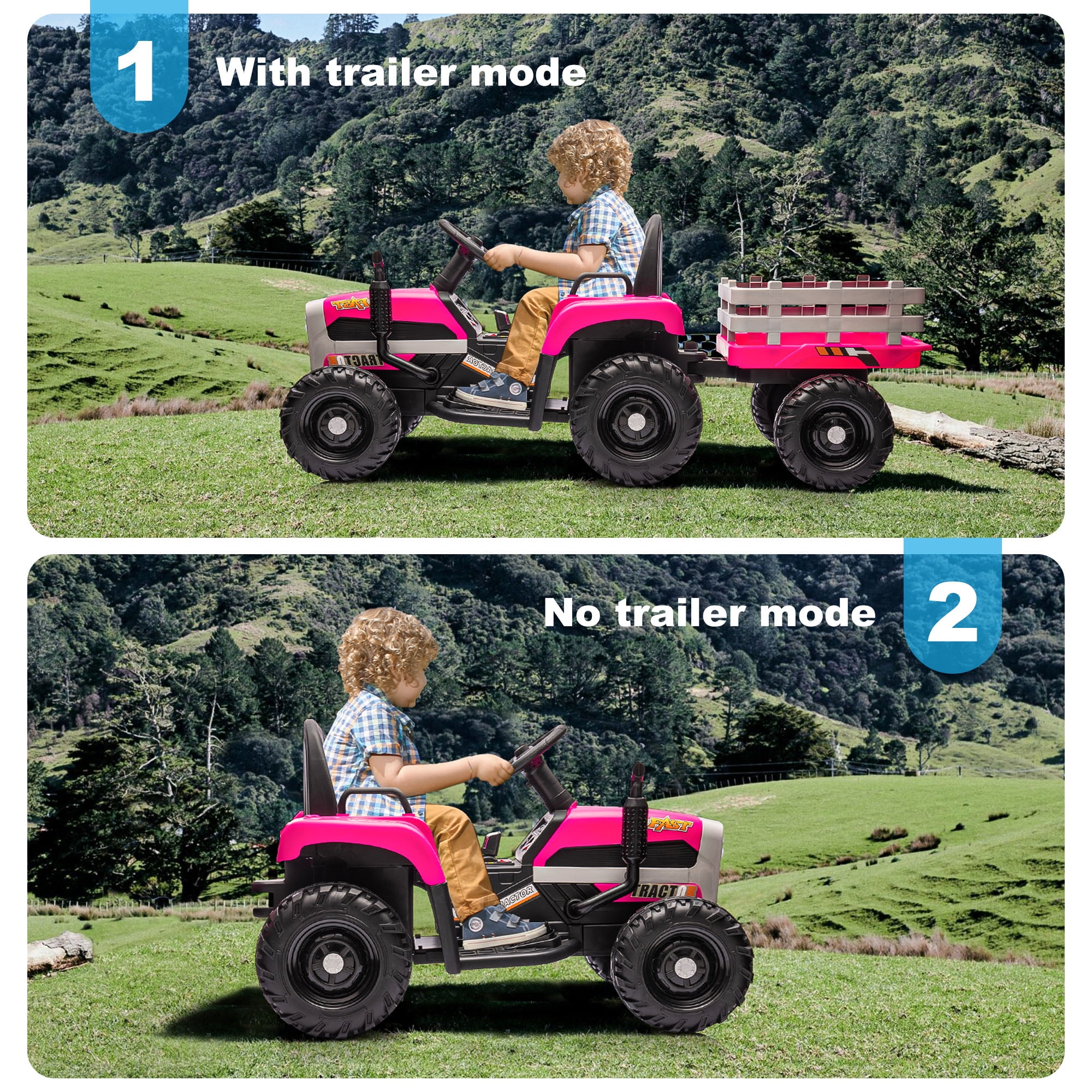 CIPACHO 12v Battery-Powered Kids Toy Tractor with Trailer and 3-Gear-Shift Ground Loader Ride On with USB&Bluetooth Audio Functions, Red CIPACHO 12v Battery-Powered Kids Toy Tractor with Trailer and 3-Gear-Shift Ground Loader Ride On with USB&Bluetooth Audio Functions, Red