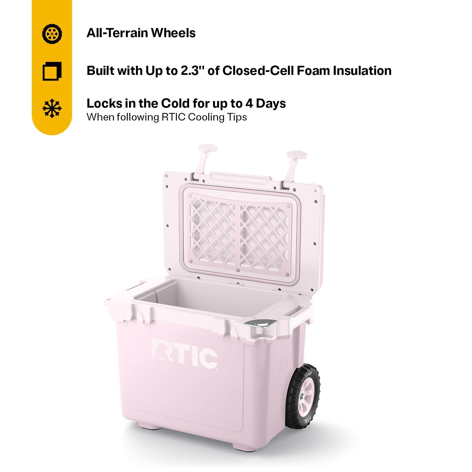 RTIC 22 QT Wheeled Hard-Sided Cooler, Fits 28 Cans or 6 Wine Bottles, Pale Pink
