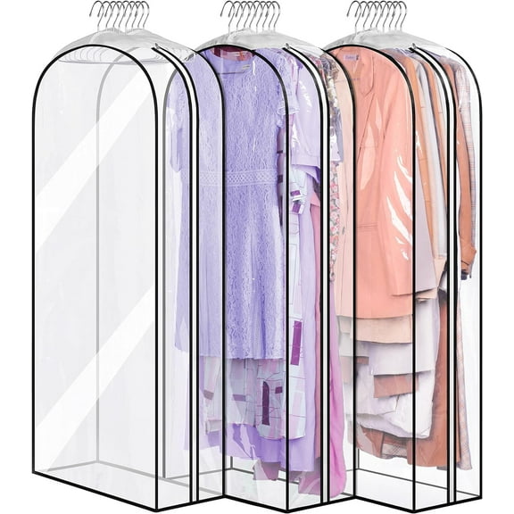 10" Gusseted All Clear Garment Bags for Hanging Clothes 3 Packs 40" Suit Bags for Closet Storage Hanging Clothes Storage Suit Cover for Shirts, Coats, Dresses
