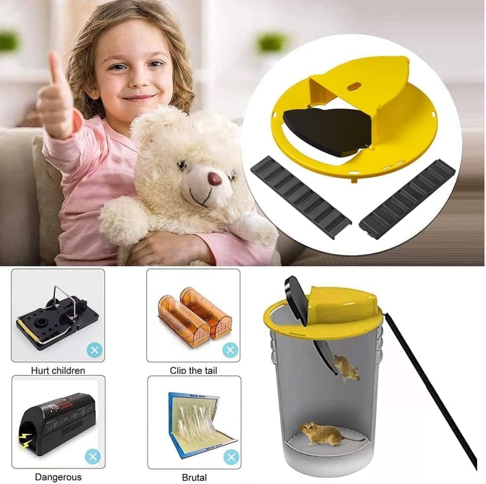 SONGAU Mice MouseTrap Flip Lid, Mouse Trap Indoor Outdoor, Humane MouseTrap, Auto Reset Mouse Trap Bucket Lid, 5 Gallon Bucket Compatible, 2 Packs (Yellow)