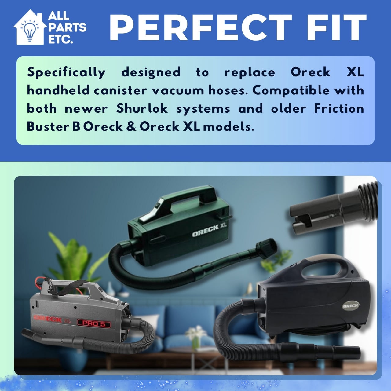 Replacement Hose  for Oreck XL Canister Vacuum Attachments, Fits Shurlok or Friction Buster B Oreck Handheld Vacuum Models, Hose for Oreck Parts and Accessories Non-Swivel 10 ft