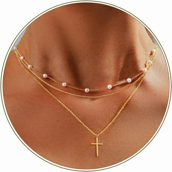 Cross Fine Necklace for Women 14K Gold Plated/Sterling Silver Cross Necklace Dainty Small Layered Choker Cross Pendant Necklaces Faith Jewelry First Communion Gifts for Her ﻿[m674]