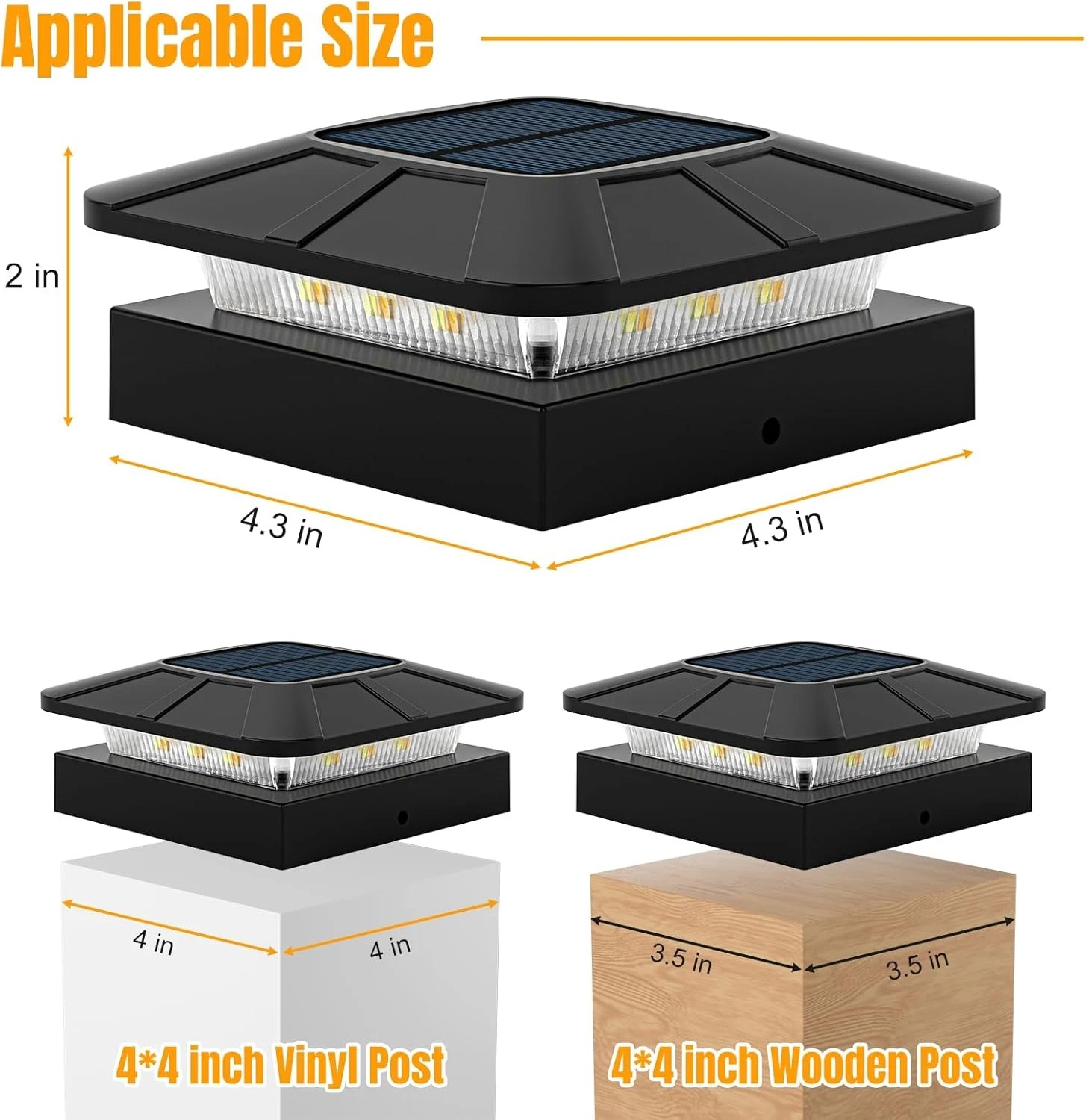 4x4 Solar Post Cap Lights, 8Packs Fence Post Solar Lights with with 3 Lighting Modes, Fit 4x4 Wood/Vinyl Posts, Waterproof Outdoor Deck Post Light for Patio, Fence, Porch