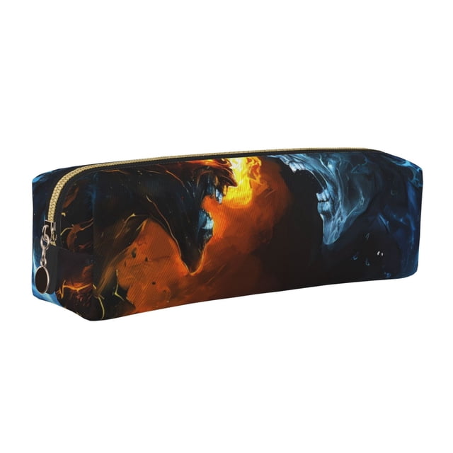Disketp Red And Blue Fire Skull Warrior Estuche de Lápices de Cuero con Cierre, Estuche Compacto para Papelería, Bolígrafos y Accesorios Pequeños