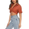 thumbnail image 3 of Txlixc Blusa de mujer, blusa de botón plano, blusa de ombligo de mujer Txlixc  moda, 3 of 6