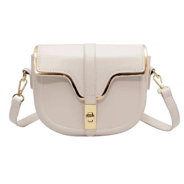 Bolso de hombro para mujer, estilo retro, con broche, tipo bandolera, con correa de piel extraíble, color blanco:;:;