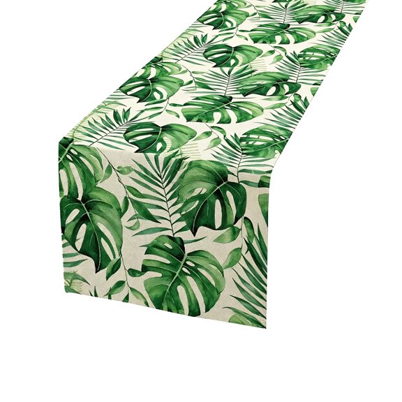 Virelaxpo Tropical Leaf Table Runner Dining Table Decor Wrinkle Resistant Fabric for Kitchen Party Wedding