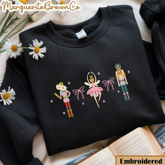 Embroidered Pink Nutcracker Sweatshirt, Christmas Nutcracker Shirt, Christmas Sweatshirt, Christmas Party Sweater, Nutcracker Ballet Shirt