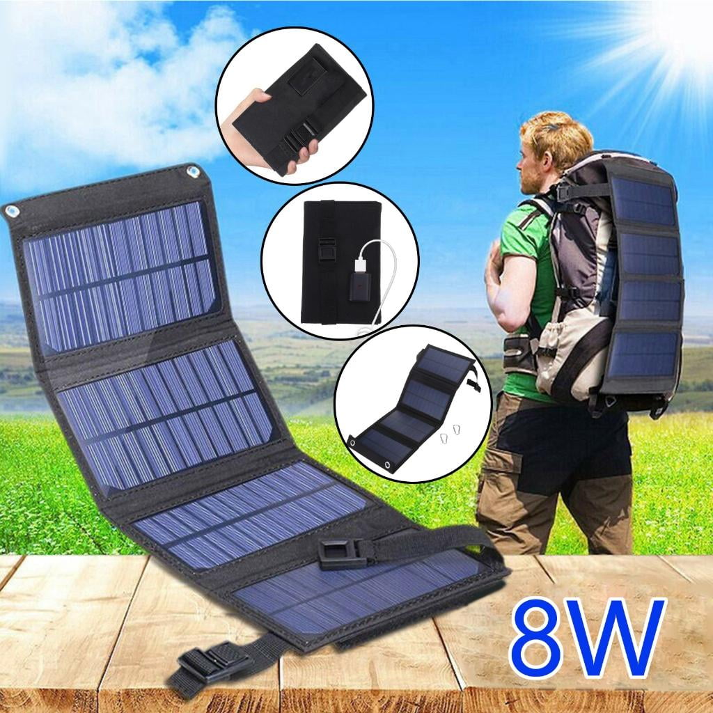 Oasiva 8W Foldable Solar Panel 5V Portable Battery Charger USB Port Outdoor Waterproof Power Bank for Phone PC Car RV Boat