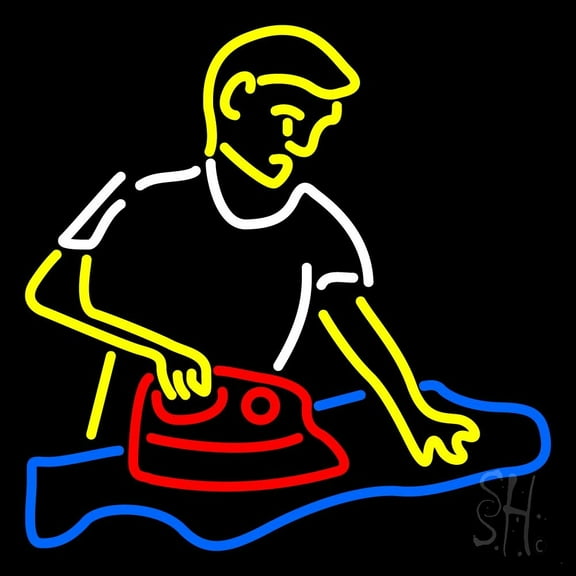 Laundry Man Logo LED Neon Sign 16" Tall x 16" Wide - inches, Black Square Cut Acrylic Backing, with Dimmer - Bright and Premium built indoor LED Neon Sign for Storefront.