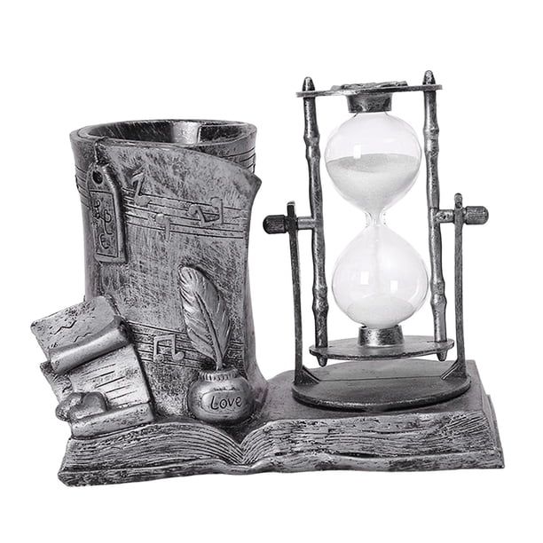Estilo retro europeo Bolígrafo Reloj de arena Temporizador Centro de mesa Decoración Organizador estacionario Reloj de arena para cocina Oficina Mesa SM SunniMix Bolígrafo reloj de arena
