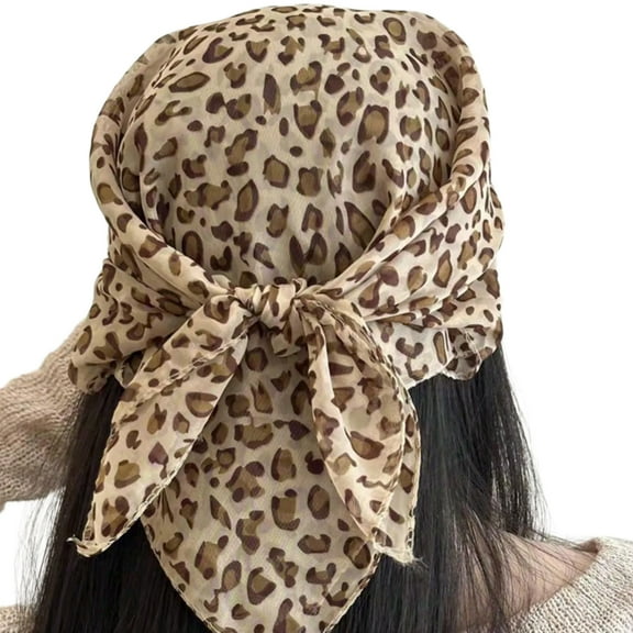 Leopards Pattern Silk Scarf Trendy Triangles Lace Headscarf Multipurpose Scarf for Parties and Festivals