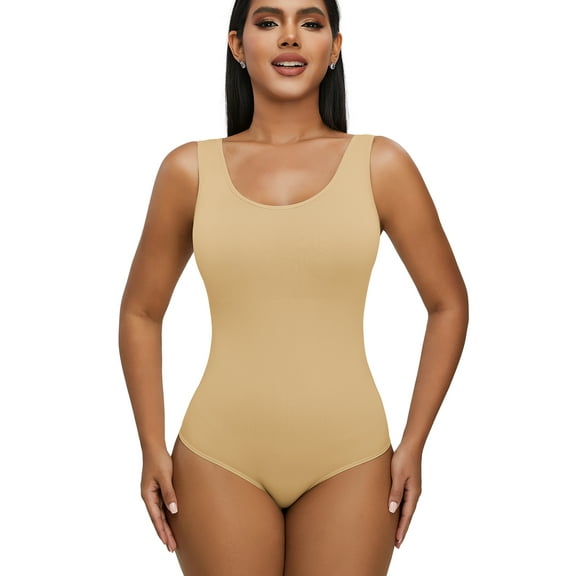FOCUSSEXY Women Bodysuit Tops Shapewear Seamless Tummy Control Slimming U Neck Body Shaper Seamless Tops One-Piece Body Shaper Thong Body Shaper Tank Top Shapewear
