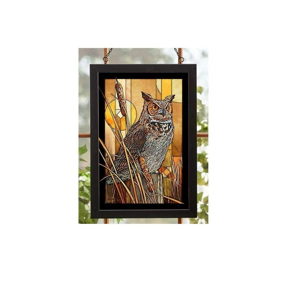 Wild Wings 5386498043 Great Horned Owl Stained Glass Art, 20-inch Height