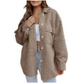 thumbnail image 2 of Lilgiuy Women Jacket Solid Jacket Button Pocket Turndown Neck Warm Medium And Long Jacket for Tennis Running, 2 of 5