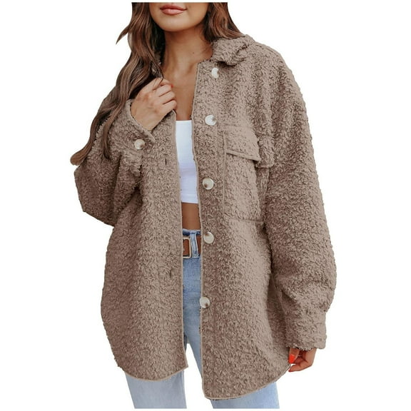 gakvbuo Plus Size Pullover Sweaters For Women Long Sleeve Sweatshirts Fall Tunic Tops Women Jacket Solid Jacket Button Pocket Turndown Neck Slim Fit Warm Medium And Long Jacket