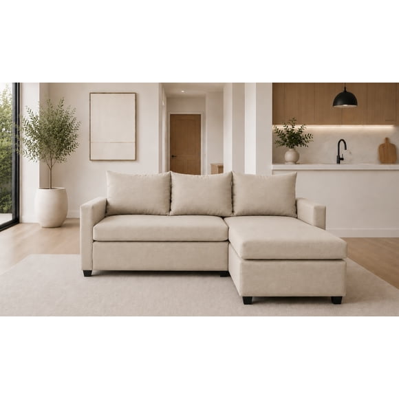 Sala Esquinera Modular El Bazar Store Vancouver Beige 175x130 cm Sofa Lado derecho ó izquierdo Económica, Tela Lino