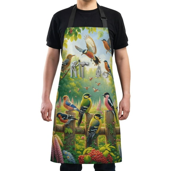Kitchen Apron with 2 Pockets Adjustable waterproof Cooking Aprons for Women Men Chef Birds Play in Forest