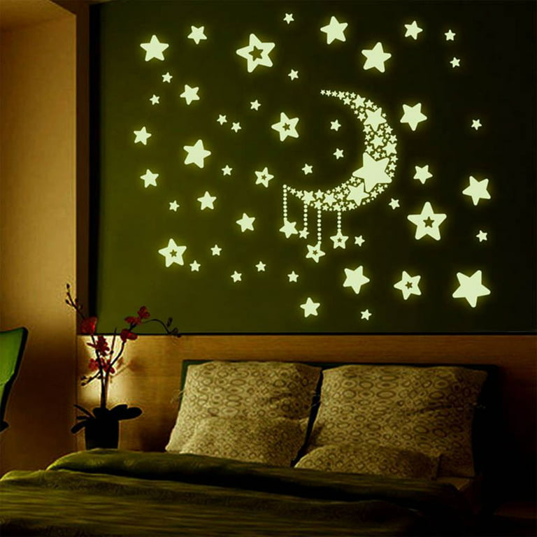 442pcs/set Luminous Moon Stars Dots Wall Sticker Glow In The Dark Stickers  Kids Room Bedroom Living Room Home Decoration Decals