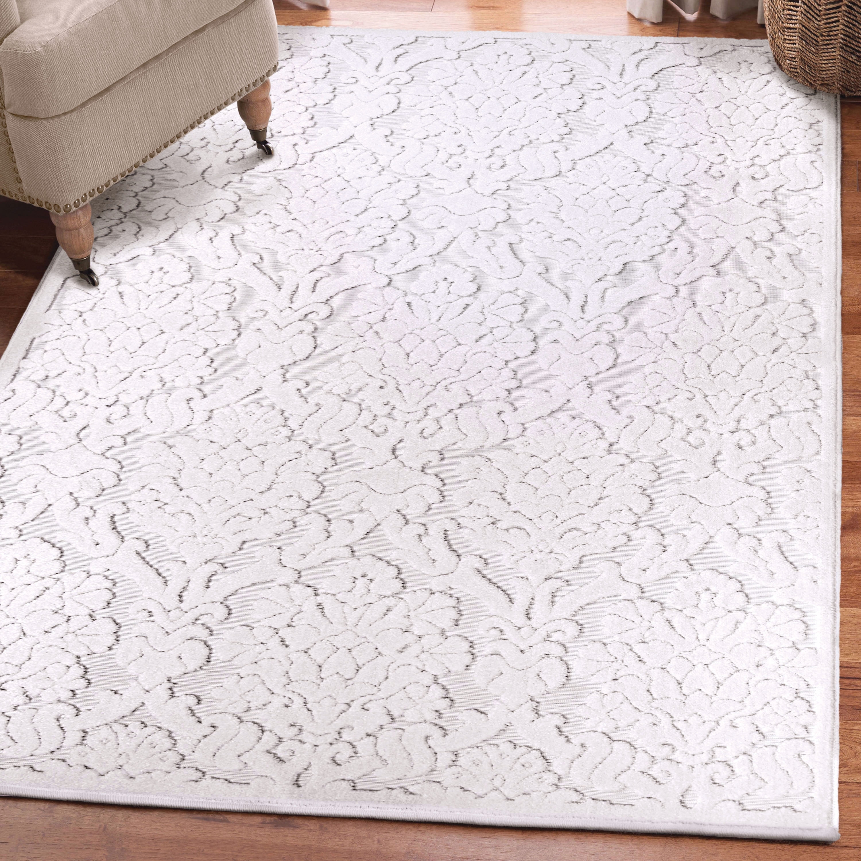 My Texas House Charlotte 9 ft x 13 ft Natural Damask Area Rug