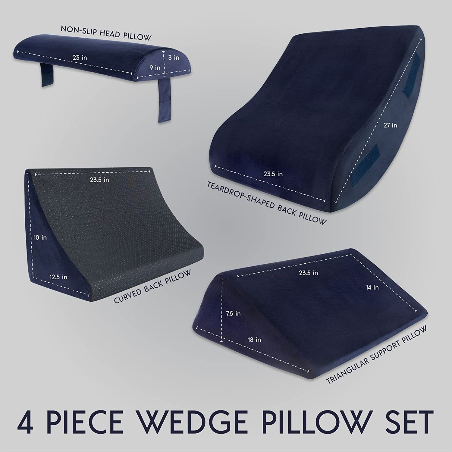 Luxe Casa B09H1JVFB1 Luxe Casa 4 Pcs Orthopedic Bed Wedge Pillow Set Blue Post Surgery, Relaxing, Back & Adjustable Head Support Cushion