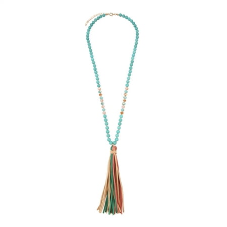 Riah Fashion Bohemian Beaded Fringe Tassel Pendant Necklace