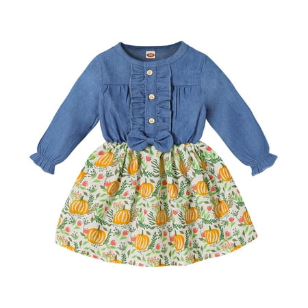 

Younger Tree Baby Girl Fall Long Sleeve Pumpkin Halloween Dresses for 12 Months-4T