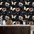 thumbnail image 2 of Peel and Stick Wallpaper Elegant Butterflies Floral Dark Wall Mural 17.7in x 9.8ft Self Adhesive Removable Wall Paper Renter Friendly Wallpaper for Nursery Bedroom Cabinets, 2 of 8