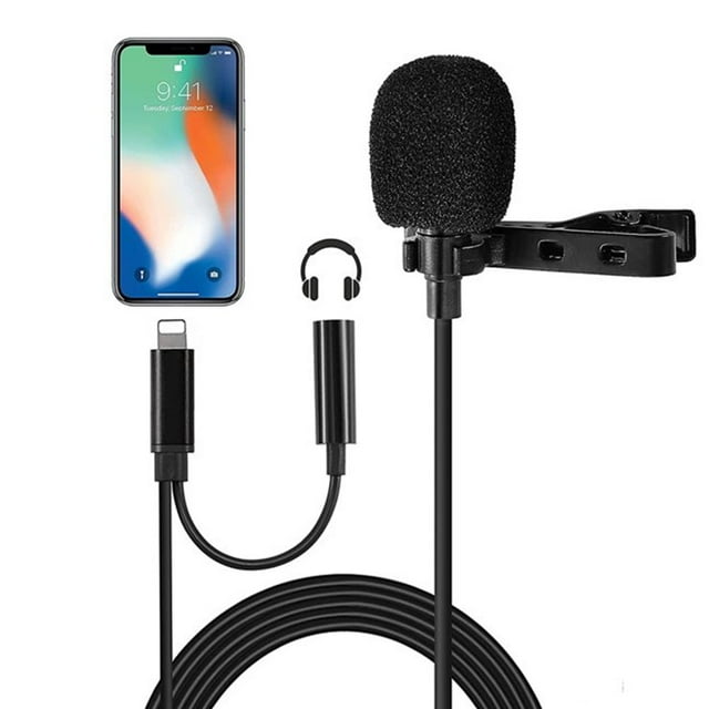 Dsseng Lavalier Lapel Microphone Compatible with 3.5MM interface - Android phone Professional Omnidirectional Mini Clip on MIC with Earphone Jack for YouTube Video Recording