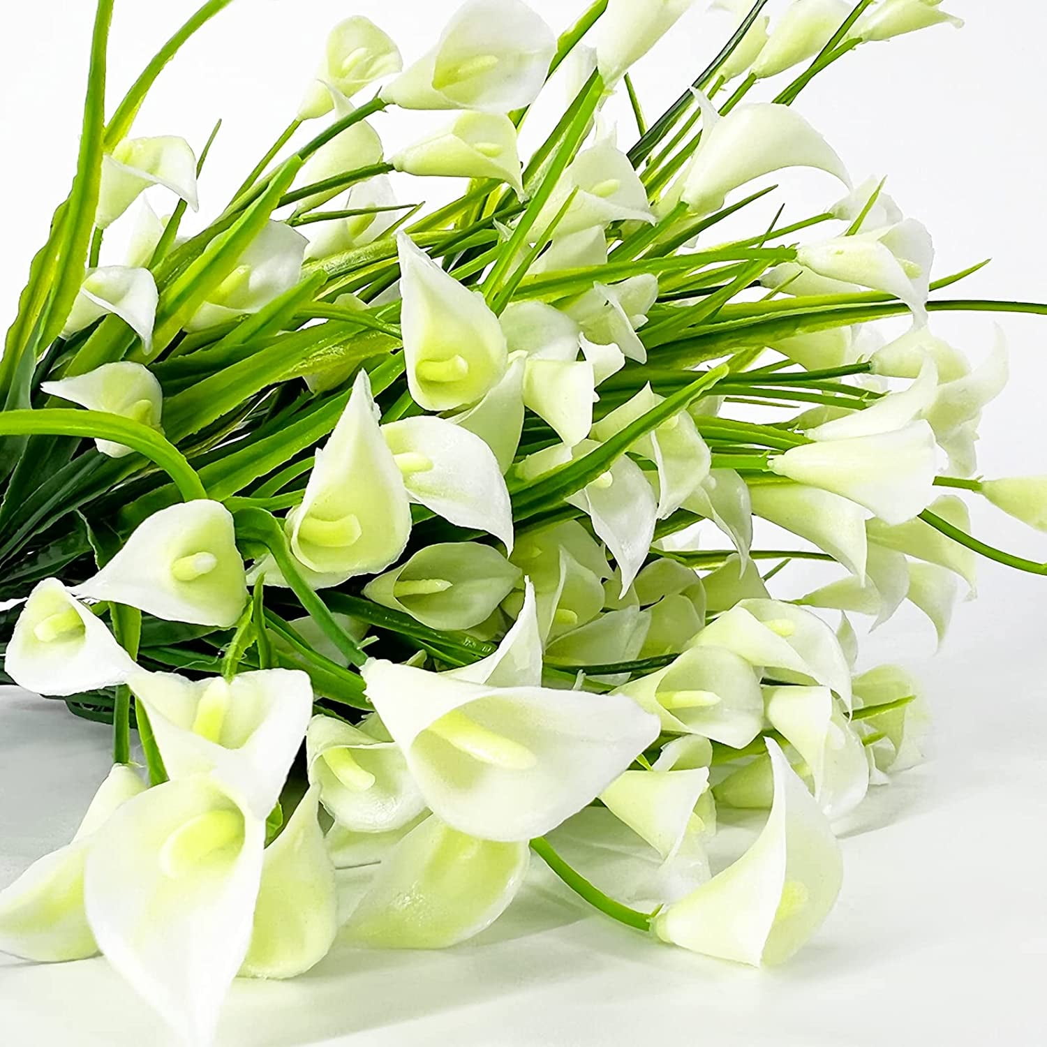 Calla Lily (5Heads) Artificial Flowers for Outdoors, Fake Plants UV Resistant Faux Plastic Flowers Indoor Outside Planter Home Porch Summer Cemetery Decor(White)