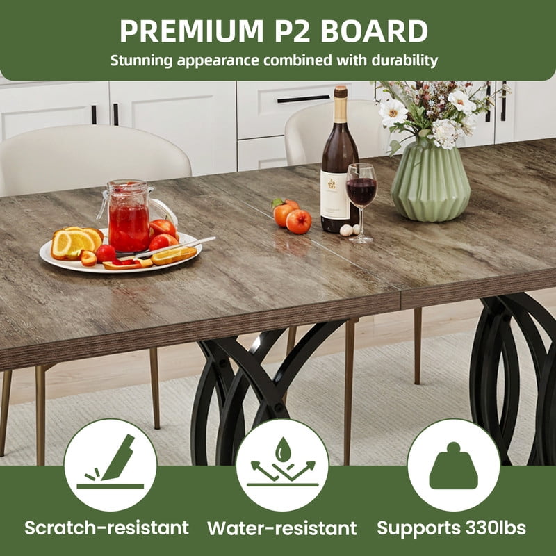 Uforic 63" Dining Table for 4-6 People, Modren Kitchen Table with Metal Leg , Rectangular Dinner Table, Gray