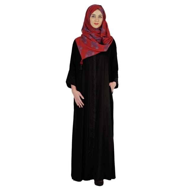 Bimba Vêtements Islamiques pour Femmes Longue Robe de Prière Maxi avec Hijab Imprimé Abaya en Rayonne Robe Musulmane à Boutons devant