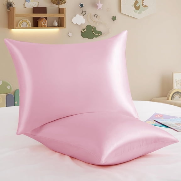 LQSEO Satin Toddler Pillowcases,Pink,13X18 Inch,2 Pack,Silky Soft,Hidden Zipper,Travel Pillow Covers,For Boys&Girls Satin Pillow Cases 2 Pack