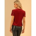 thumbnail image 4 of DARING DIVA Women's Velvet Sequin Short Sleeve Clubwear Blouse S Red, 4 of 6
