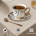 thumbnail image 6 of ANJORALA 14 Pcs Tea Cup Sets for Adult,Ceramic Coffee Cups with Metal Holder,Spoon,Saucer(Gold Leaf), 6 of 8
