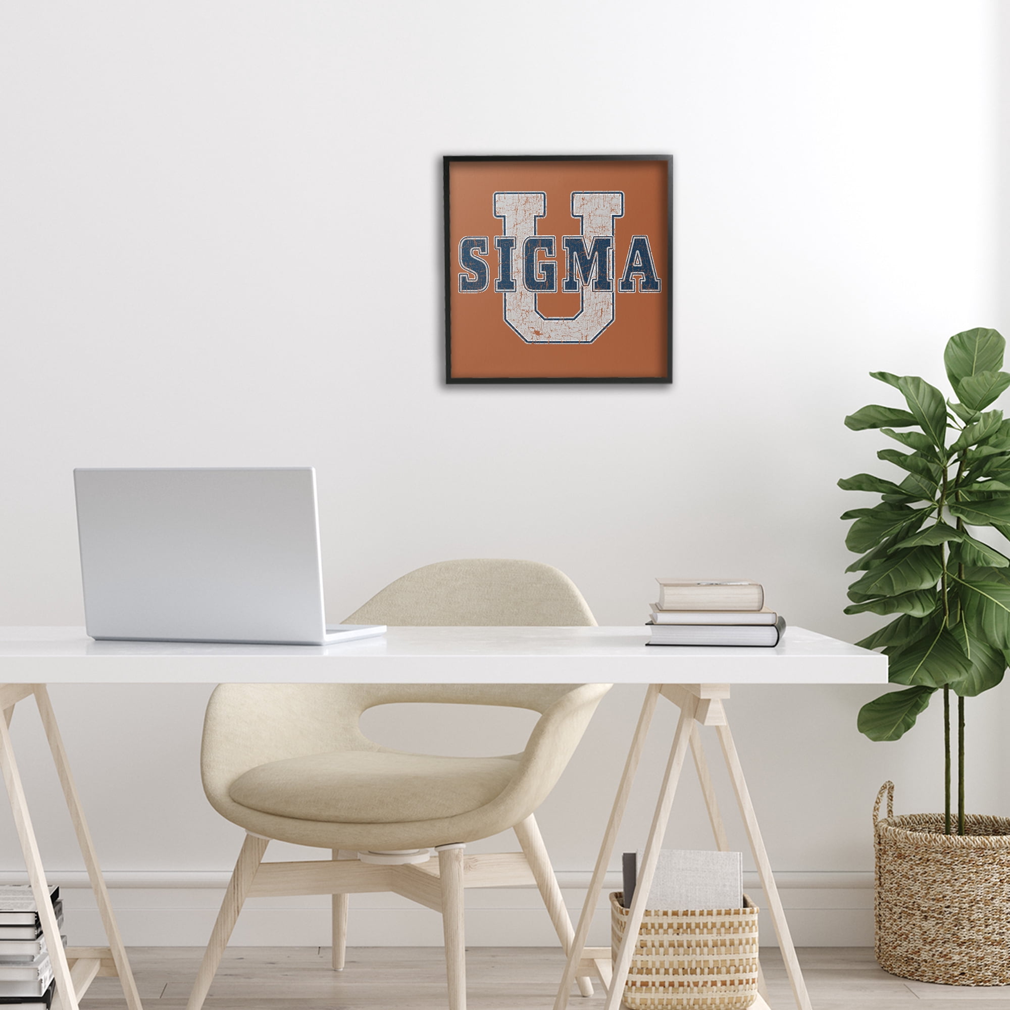 Stupell Industries Sigma University on Brown Black Framed Giclee Art, design by Grotto Studios