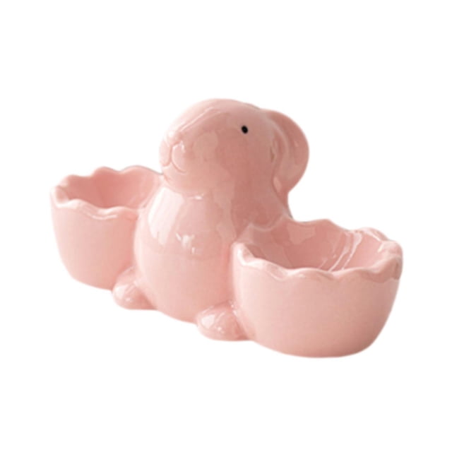 Huevera de cerámica con doble soporte para huevos de Pascua, bandeja para el desayuno. Rosa