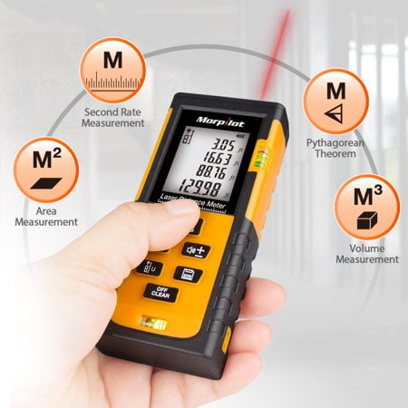 131ft Laser Distance Meter- Morpilot Laser Tape Measure/thermometer with Target Plate & Enhancing Glasses, Laser Measuring Device with Pythagorean Mode, Measure Distance, Area, Volume