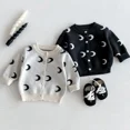 thumbnail image 2 of ZHaobin Kids Girl Cute Knitted Coat Korean Style Moon Pattern Cardigan Sweater Autumn Children Single-breast Knitting Cardigan Outerwear (Gray,100 for 90-95CM), 2 of 7