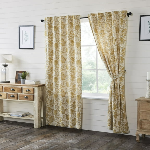 Cozy and Elegance - Panels Dorset Gold Floral Farmhouse 84x40 Set of 2 Window Curtain