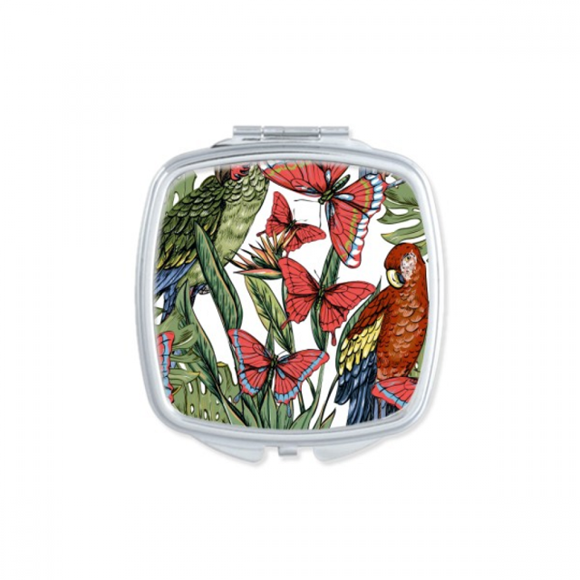 Flower White Bird Square Mirror Portable Compact Pocket Makeup Double Sided Glass