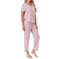 thumbnail image 4 of INSPIRE CHIC Womens Pajama Sets Summer Sleepwear Built-in Shelf Bra Short Sleeve Tops and Pants Lounge Set with Pockets S Pink, 4 of 6