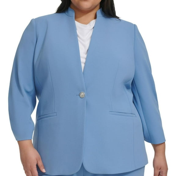 Calvin Klein Womens Gather Cuff One Button Blazer Jacket, Blue, Plus Size, 16W