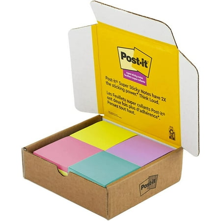Post-it Super Sticky Notes, 3x3 in, 24 Padspack, 70 Sheetspad,  Exclusive Bright Color Collection, Aqua Splash, Acid Lime, Tropical Pink and