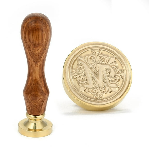 Brass Retro Initials Wax Sealing Stamp 26 Letters A-Z Wax Seal Stamp with Wooden Handle for Post Decoration DIY Card Making Letter.M 90x25.5mm