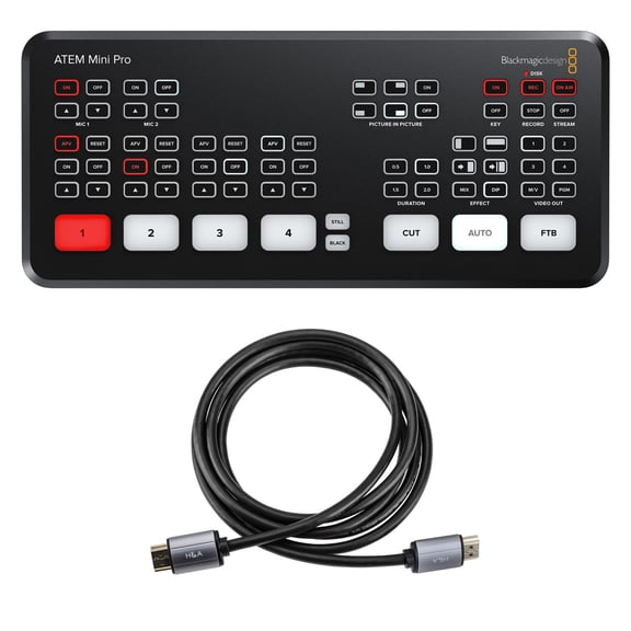Blackmagic Design ATEM Mini Pro HDMI Live Stream Switcher, Bundle with Gold Series 6' HDMI 2.0 Cable with Ethernet