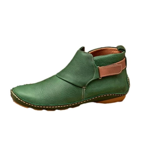 

Juebong Autumn Winter Women s Ankle Boots Round Toe Low Wedge Heel Boots Casual Shoes Green Size 8.5